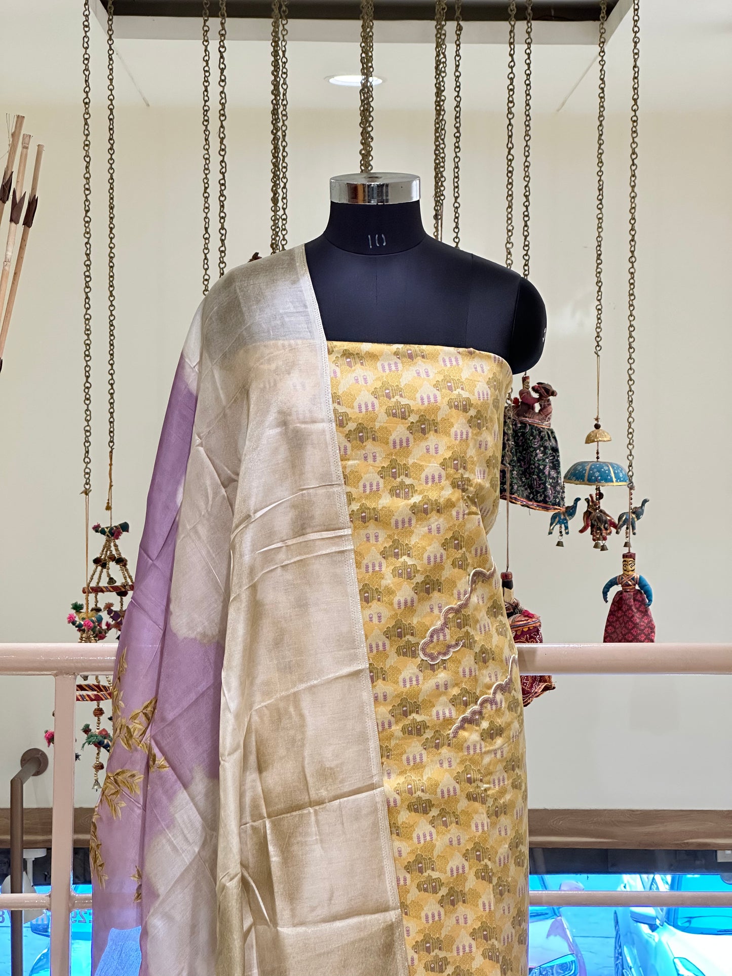Com Yellow with Digital Print Work