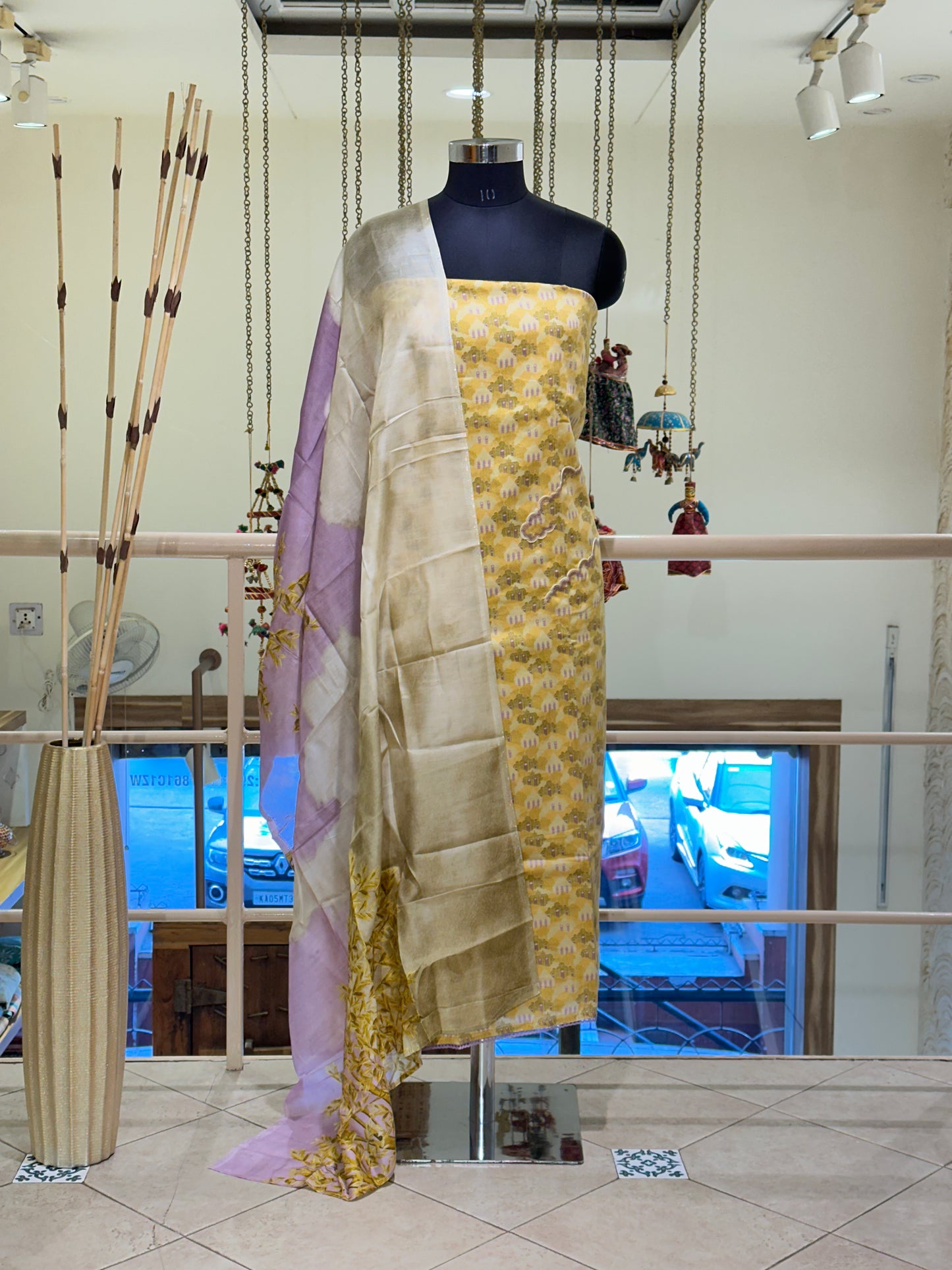 Com Yellow with Digital Print Work