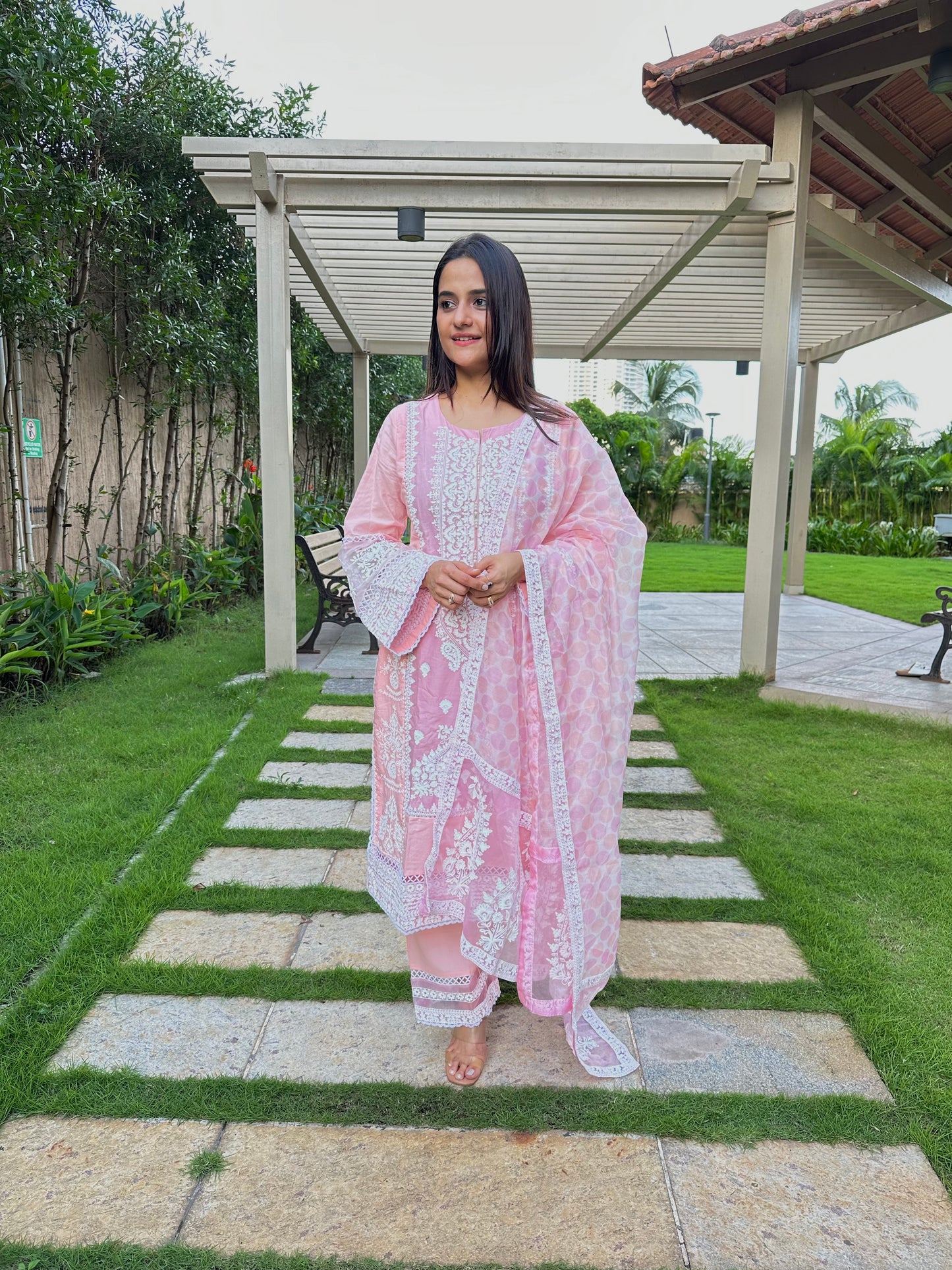 Baby Pink Cotton Straight Cut Suit