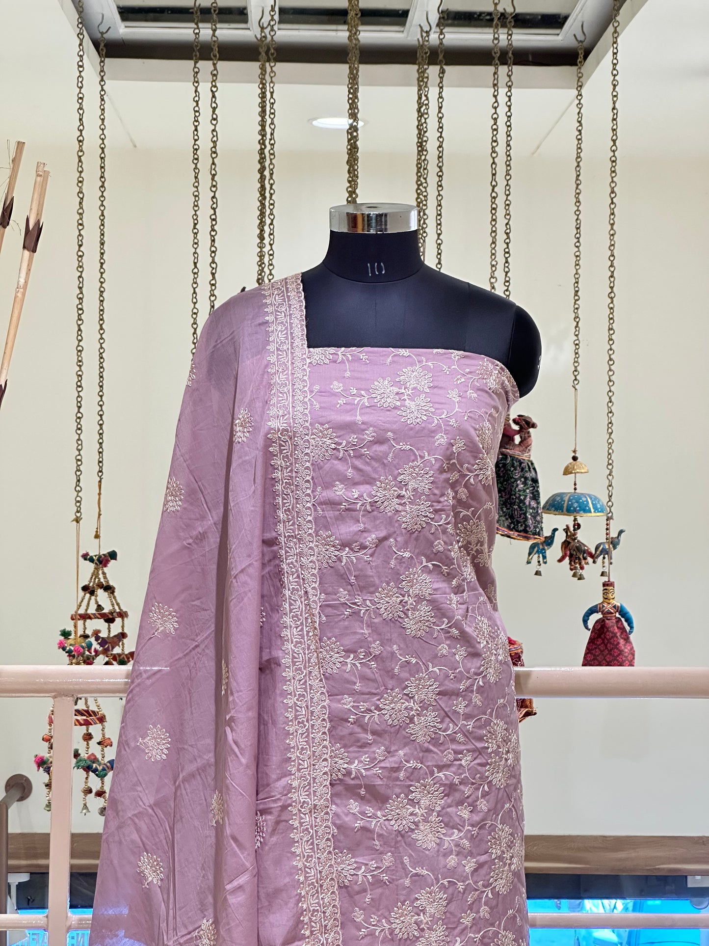 Blush Lavender Cotton with Floral Work
