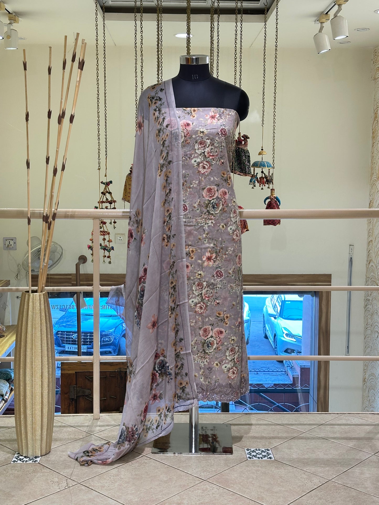 Light Lavender Cotton with Floral Digital Print