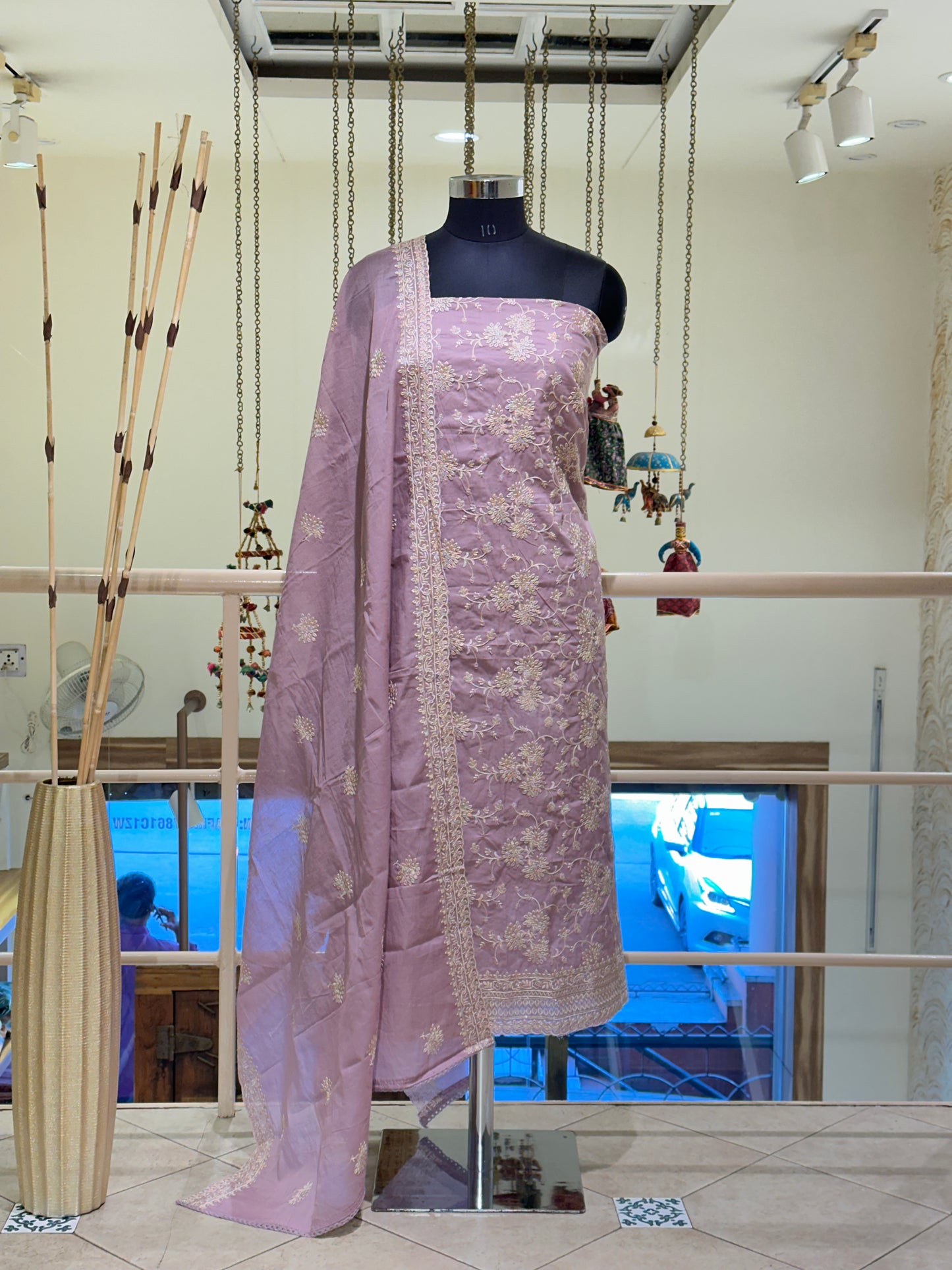 Blush Lavender Cotton with Floral Work