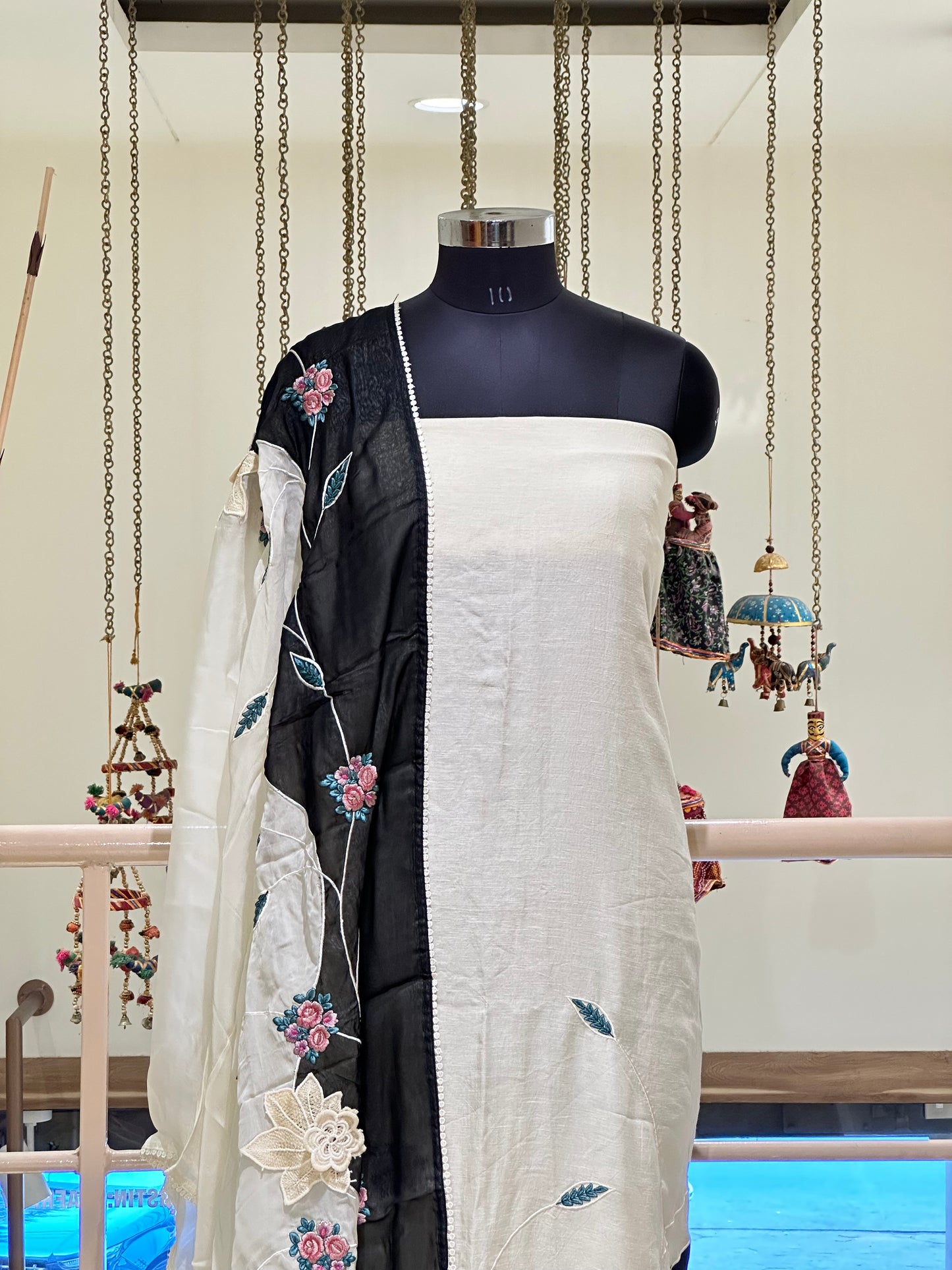 White Cotton with Floral Work