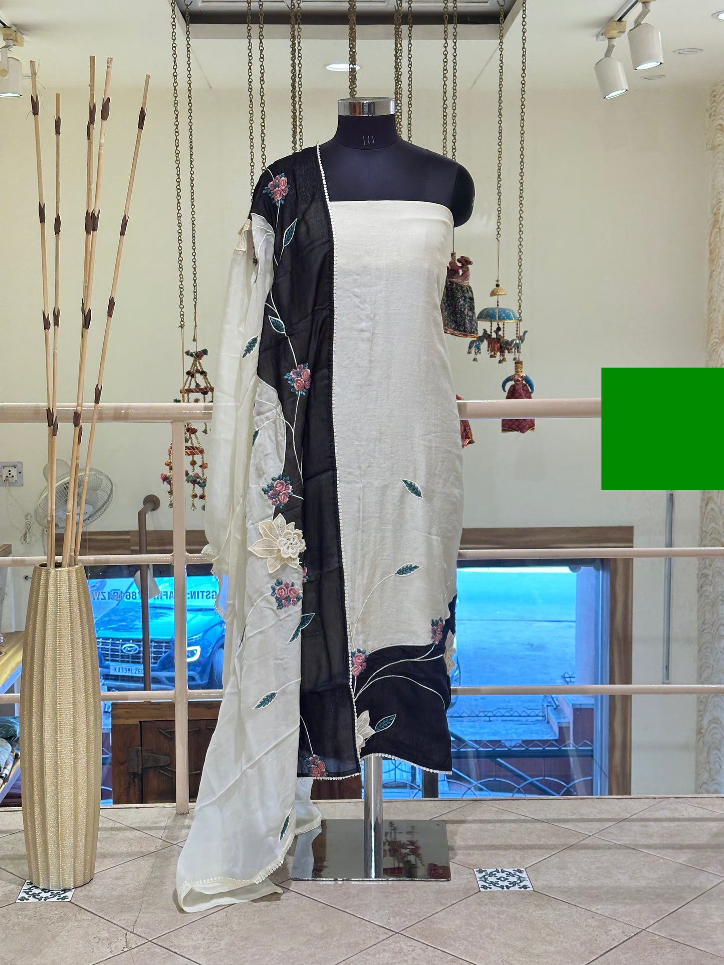 White Cotton with Floral Work