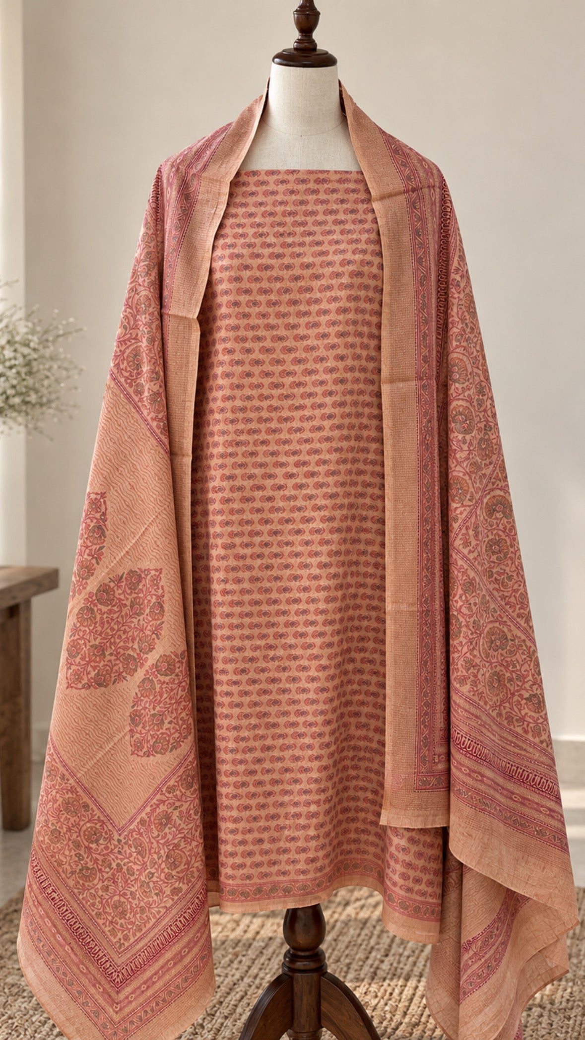 Peach Ajrakh Print Pure Cotton Suit Set