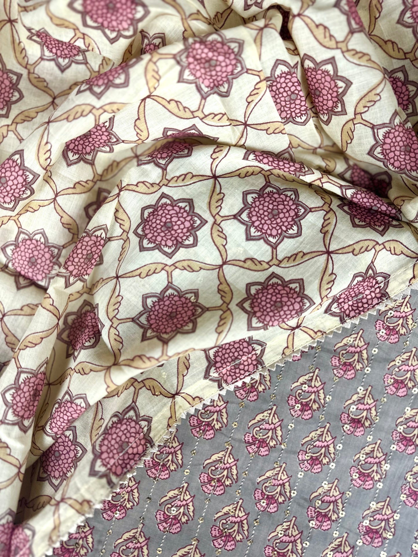 Grey and Pink Jaipur Print Cotton
