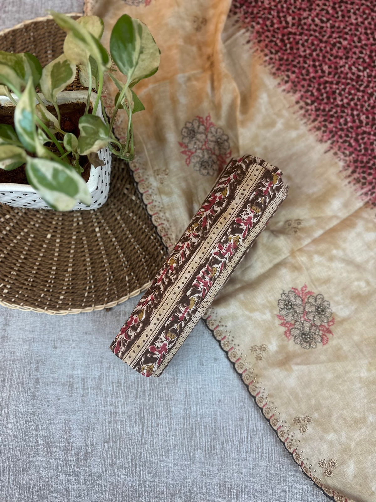 Beige Pure Cotton with Block Print