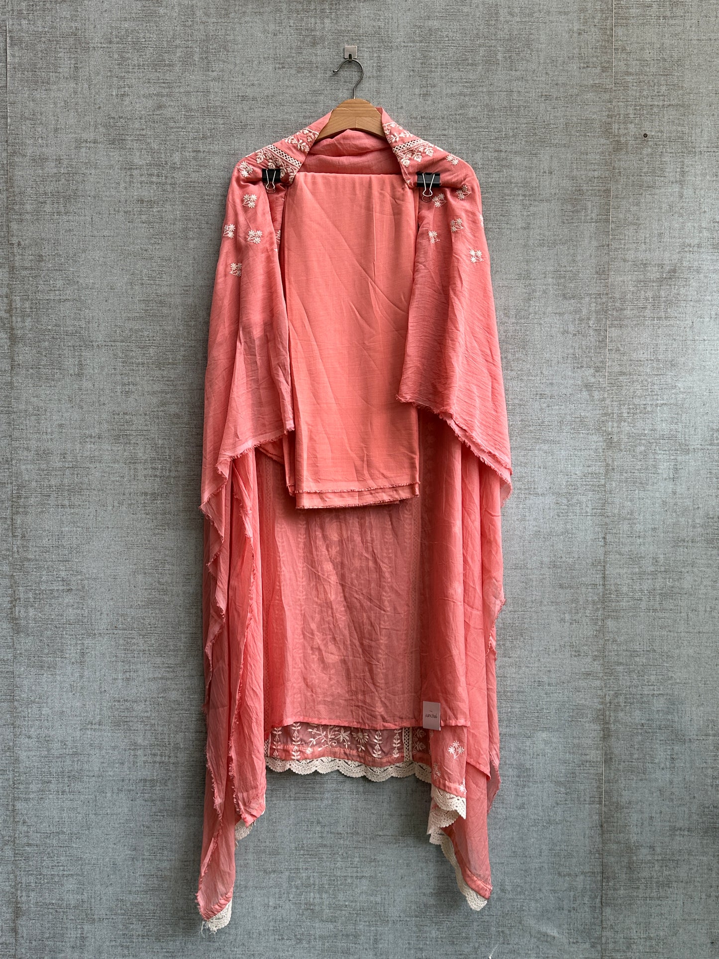 Deep Peach Pure Mul Cotton with Hand Embroidery