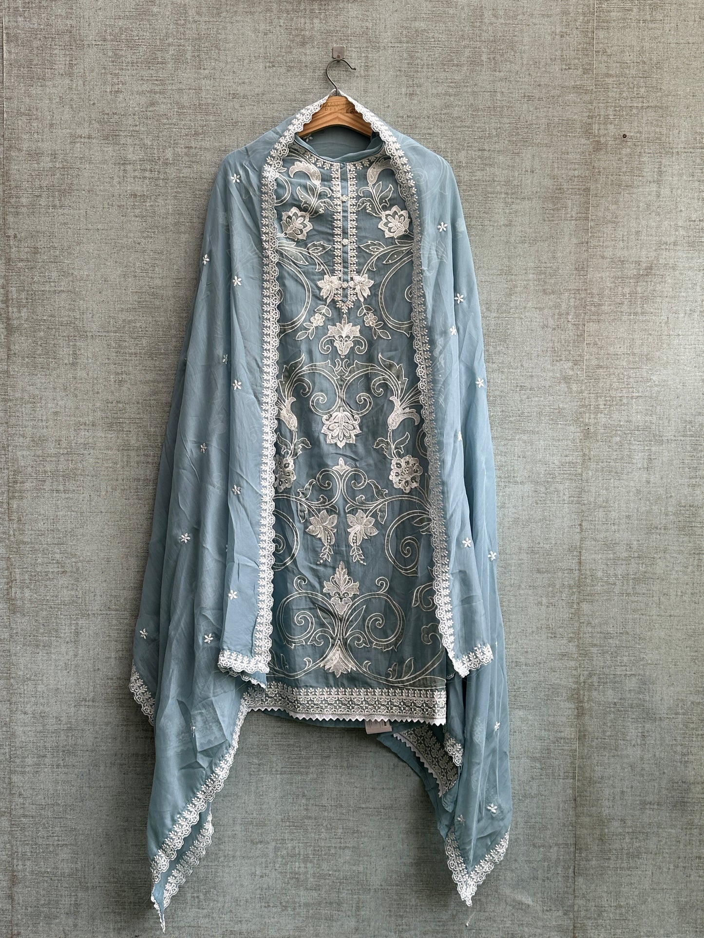 Sky Blue Organza Pakistani Suit