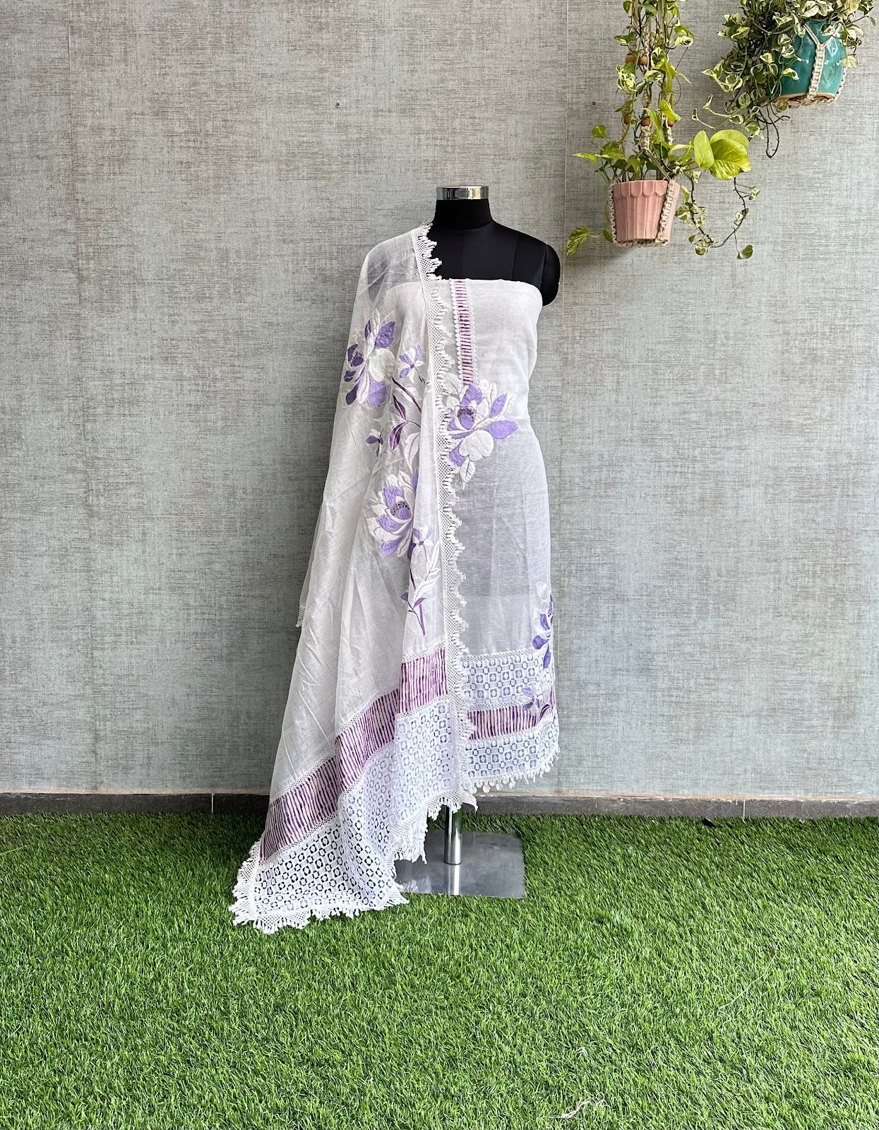 White Kota with Cutwork Embroidery