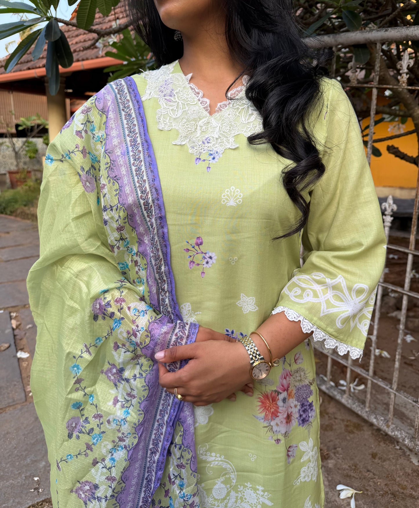 Green Cotton Embroidered Salwar Set