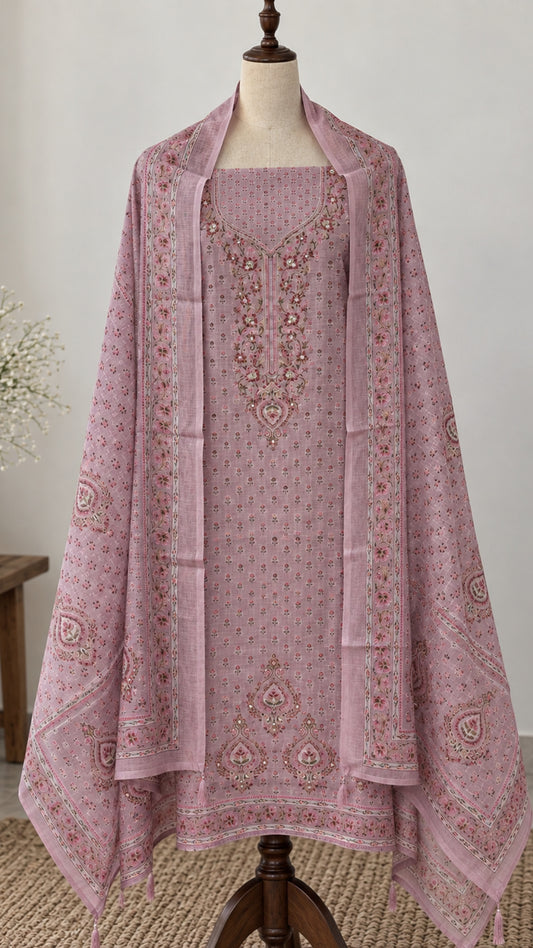 Mauve Digital Print Linen Cotton Suit