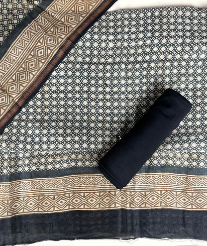 Black and Beige Abstract Print Pure Chanderi