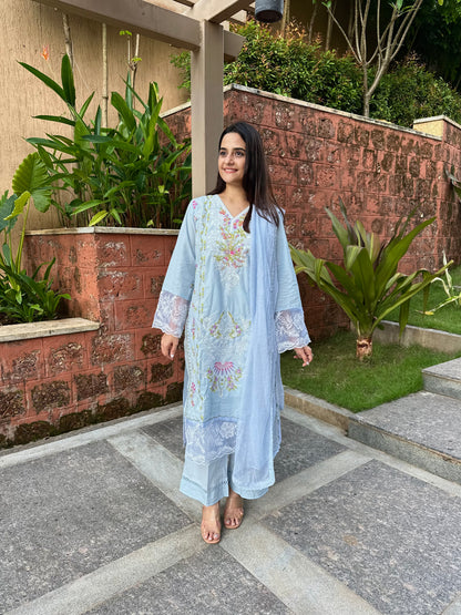 Blue Cotton Embroidered Straight Pakistani Suit