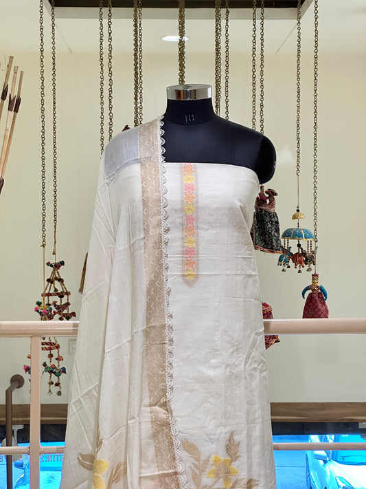 White Cotton with Floral work