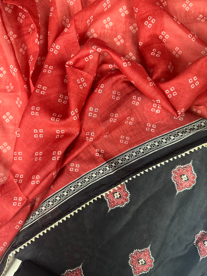 Black Pure Chanderi with Mirror Work
