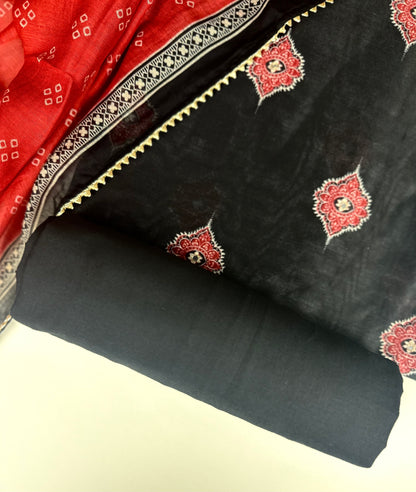 Black Pure Chanderi with Mirror Work