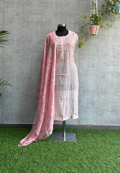 Flesh Pink Pure Chanderi with Bead Embroidery Work