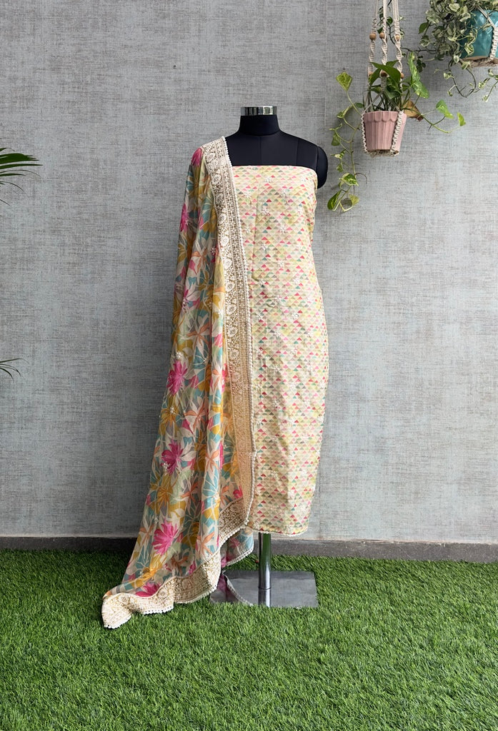 Yellow Pure Muslin Multi Butta with Print