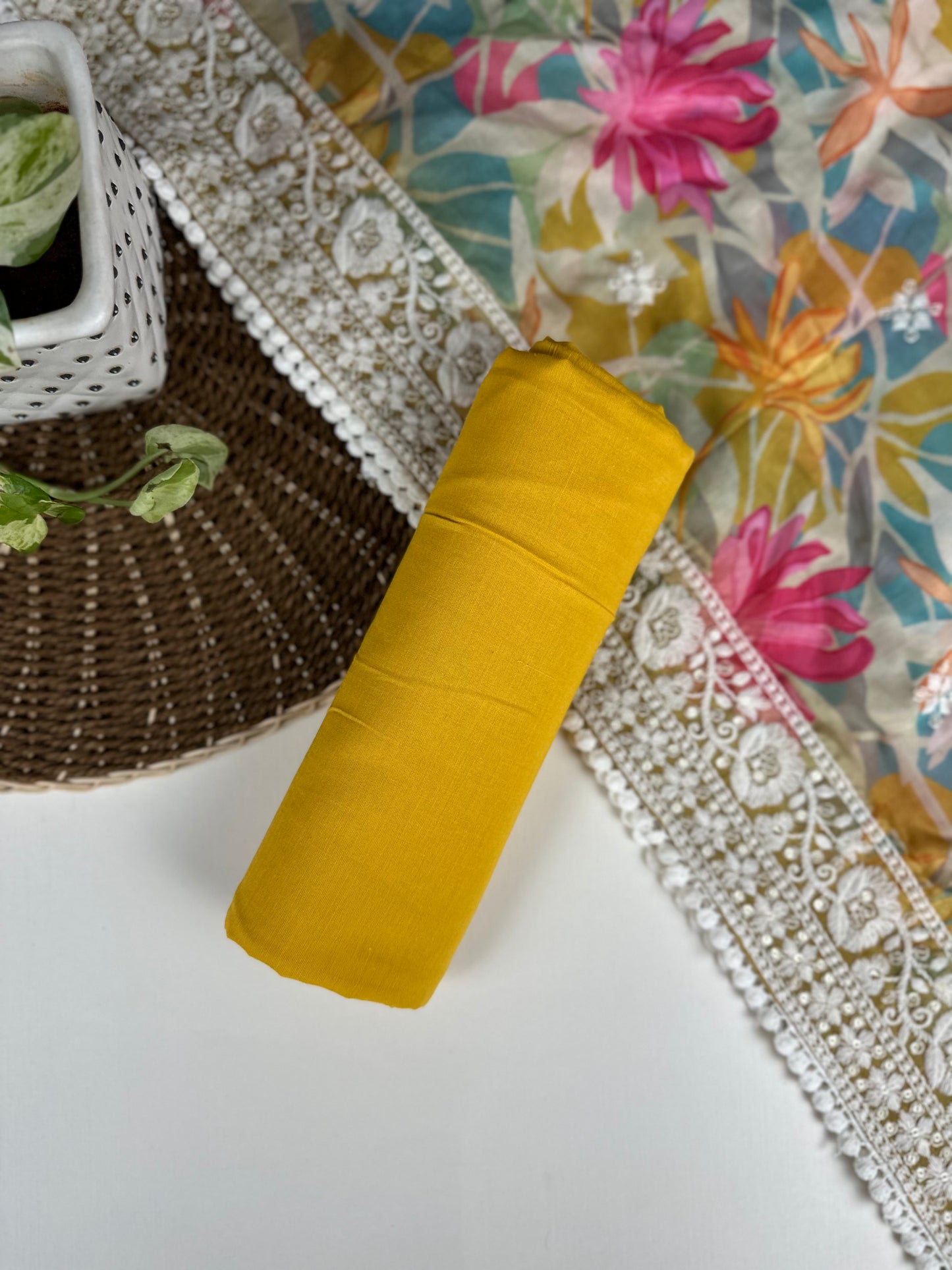 Yellow Pure Muslin Multi Butta with Print