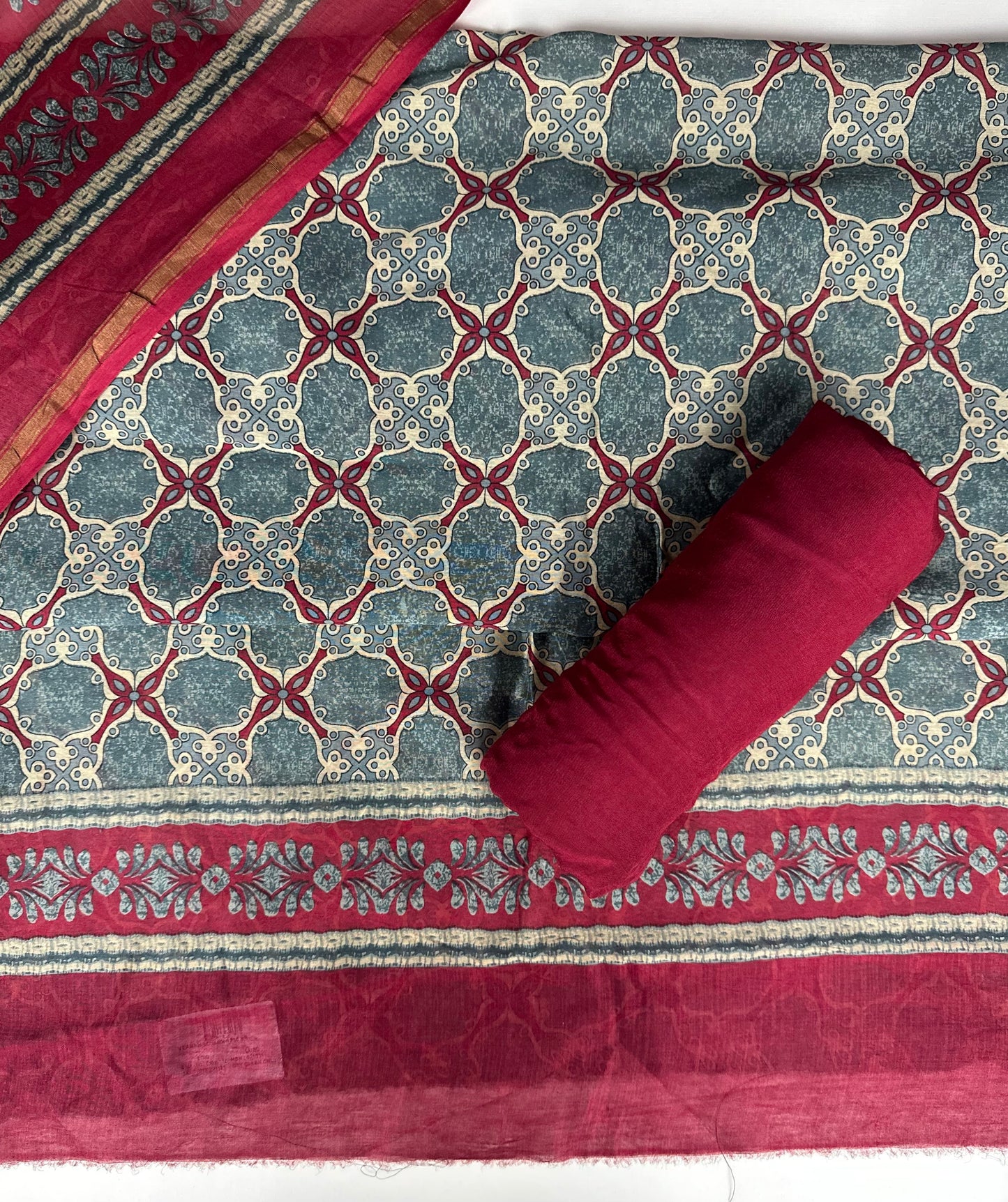 Red and Grey Digital Print Pure Chanderi