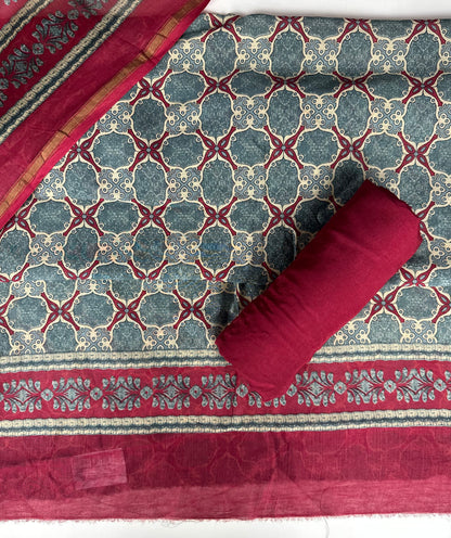 Red and Grey Digital Print Pure Chanderi