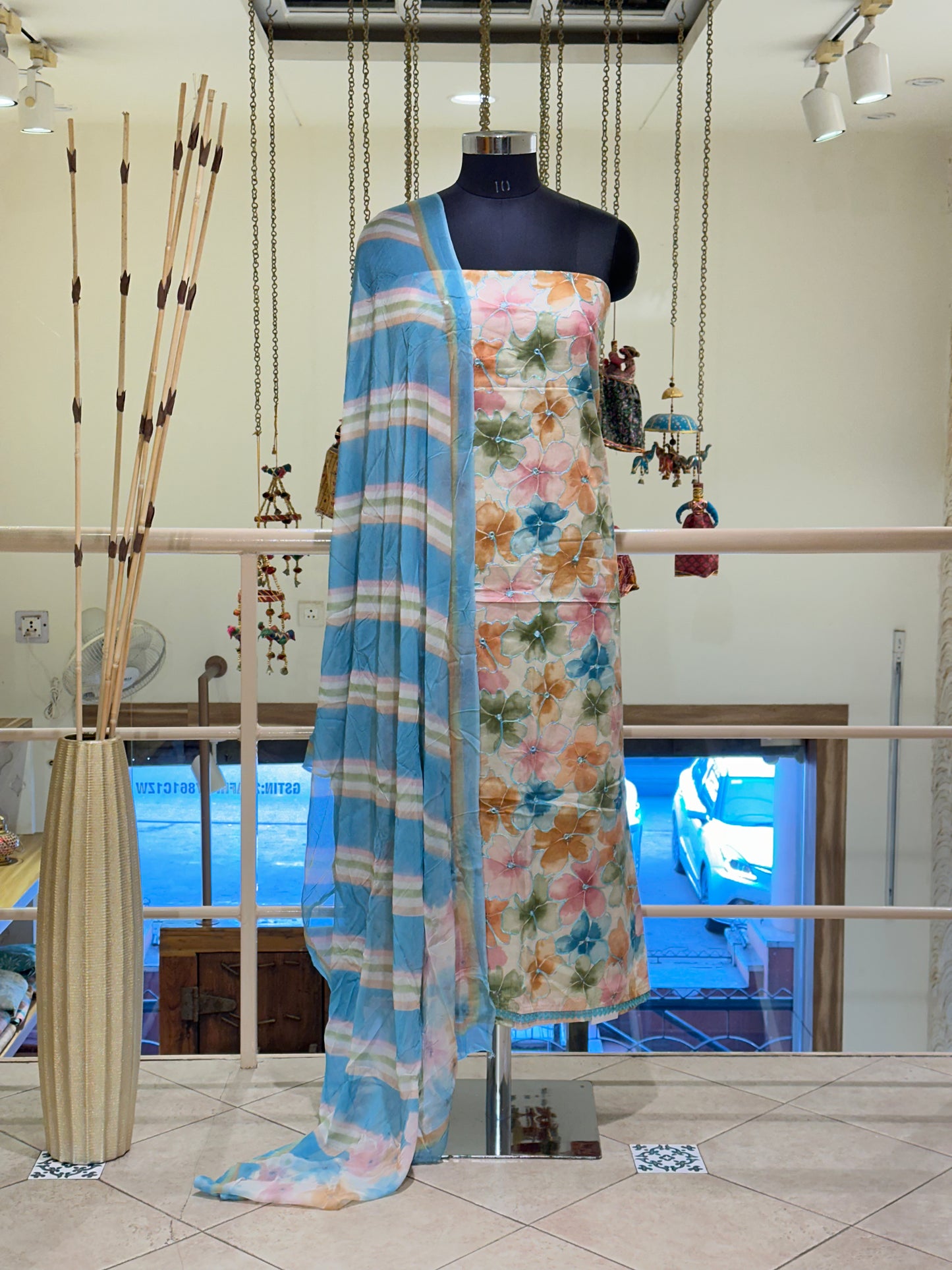 Multi Colour Cotton with Floral Work