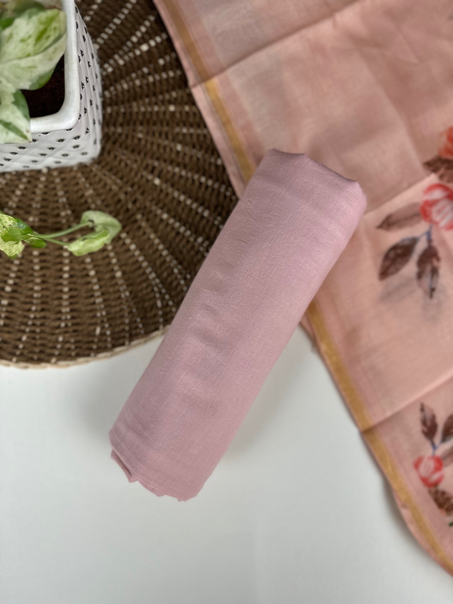 Baby Pink Kora Silk With Flower Buti