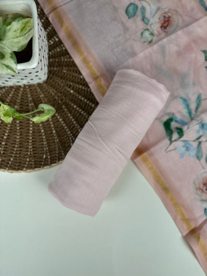 Blush Pink Kora Silk With Flower Buti