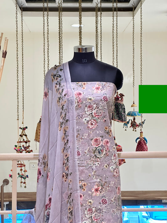 Light Lavender Cotton with Floral Digital Print