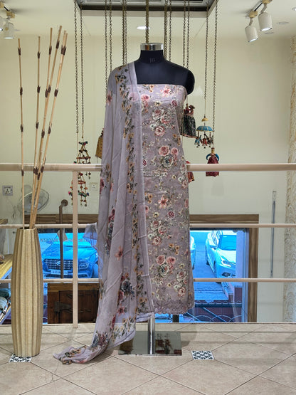 Light Lavender Cotton with Floral Digital Print