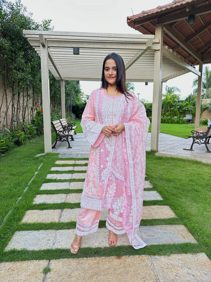 Baby Pink Cotton Straight Cut Suit
