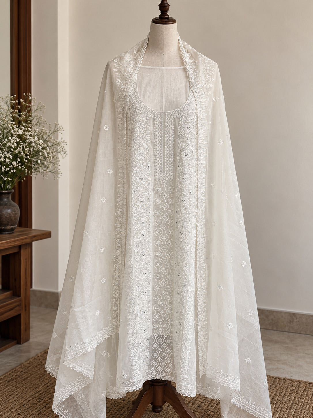 Pure White Mul Cotton with Chikankari Work