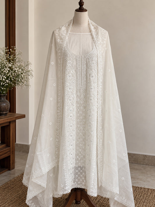 Pure White Mul Cotton with Chikankari Work