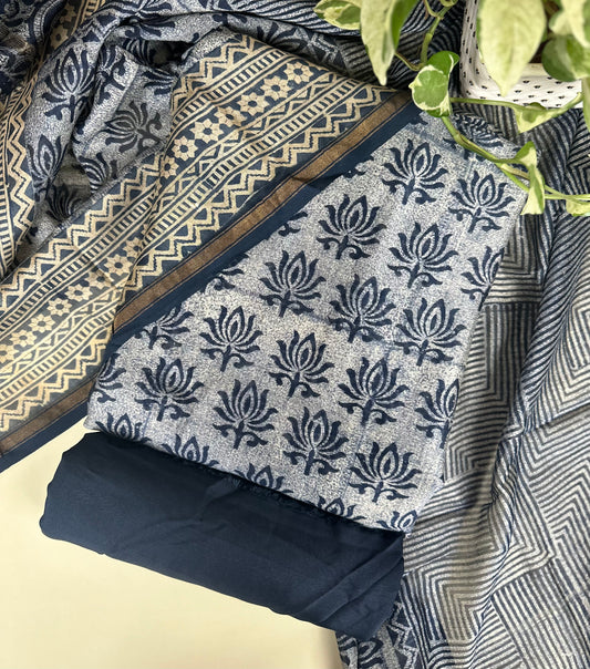 Navy Blue Digital Print Pure Chanderi