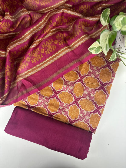 Mustard and Rani Pink Digital Print Pure Chanderi