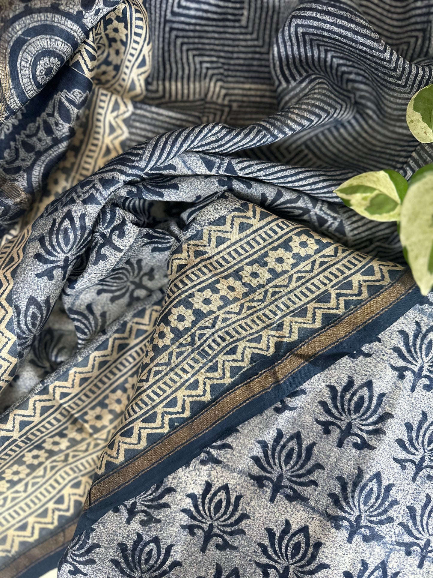 Navy Blue Digital Print Pure Chanderi