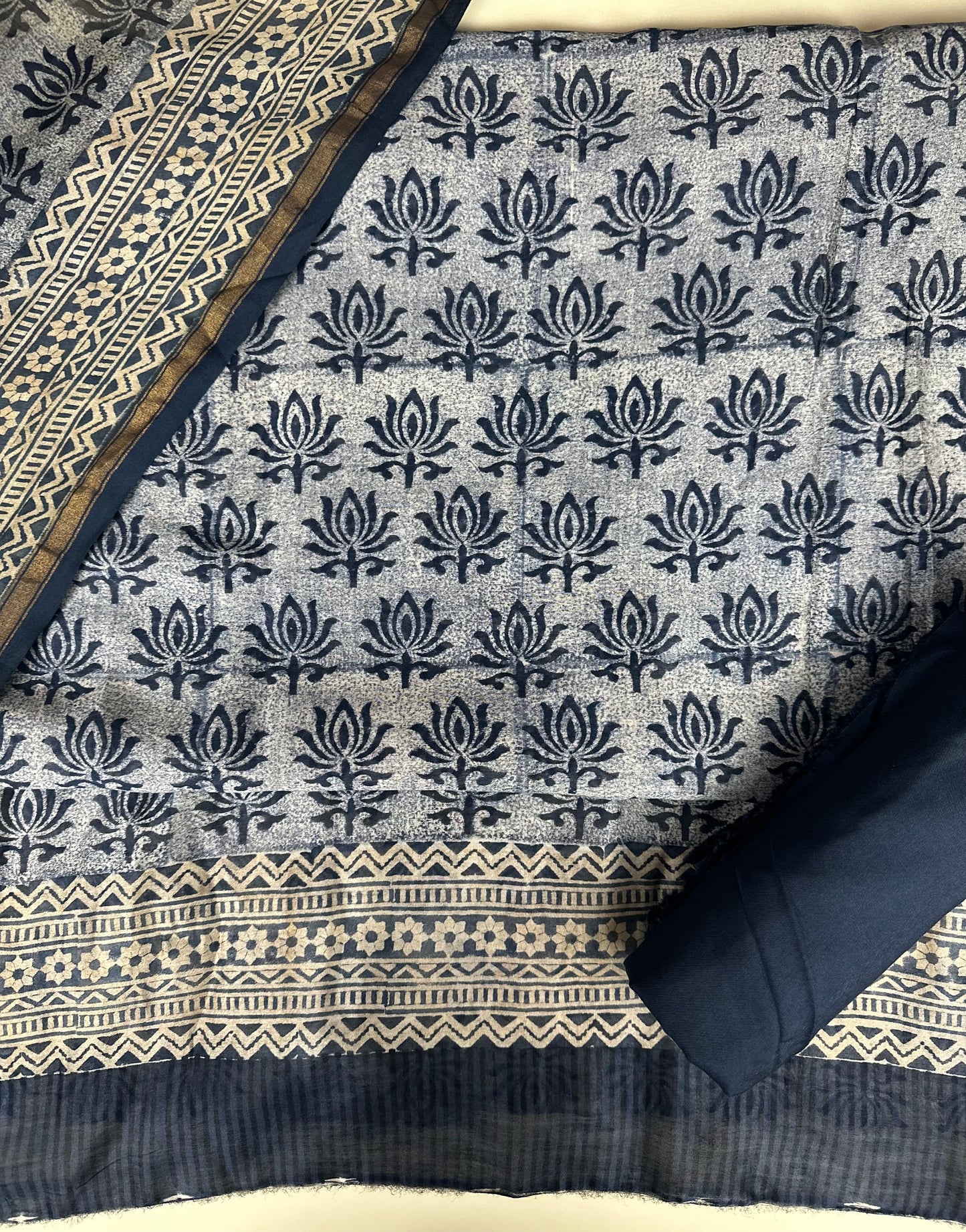 Navy Blue Digital Print Pure Chanderi