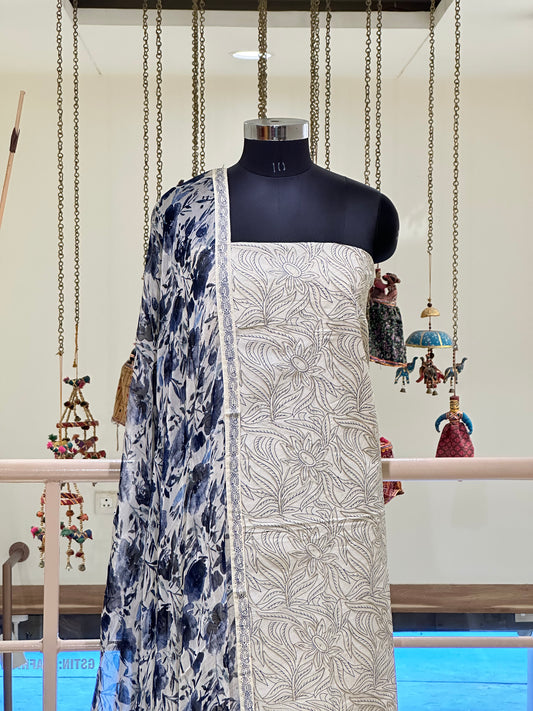 White Cotton with Floral Work