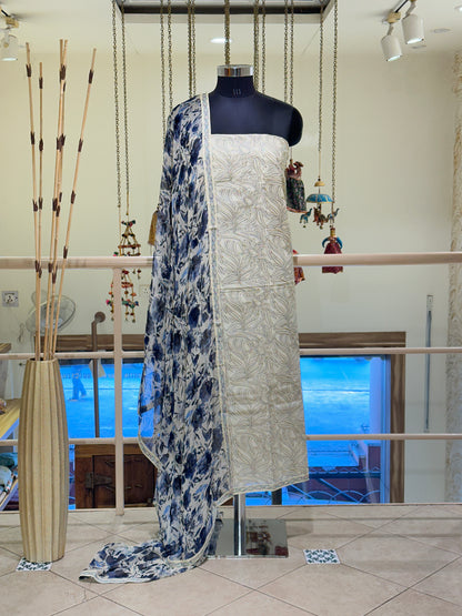 White Cotton with Floral Work
