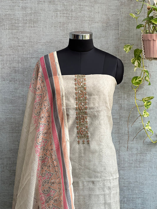 Mint Green Pure Chanderi with Embroidery