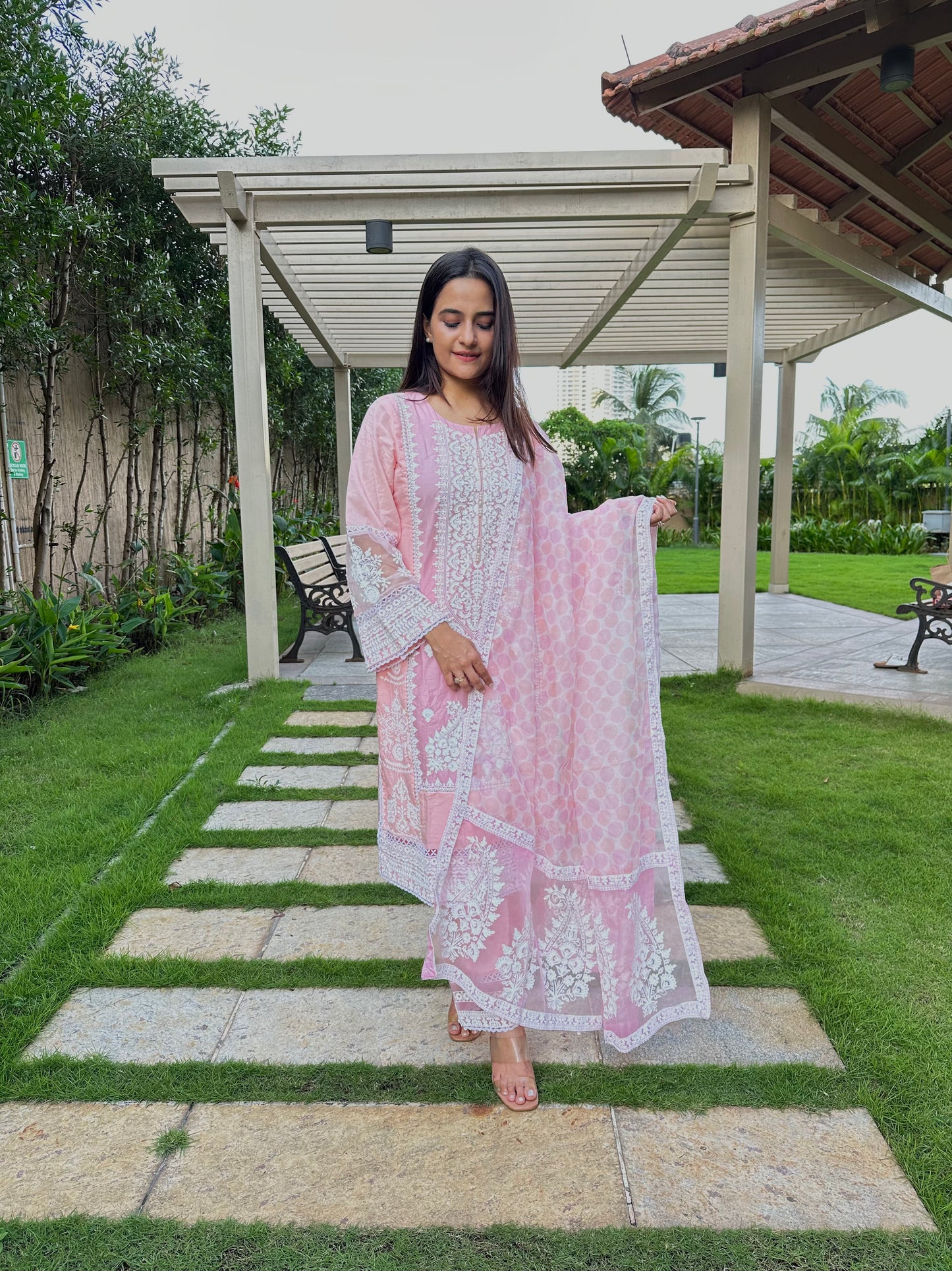 Baby Pink Cotton Straight Cut Suit