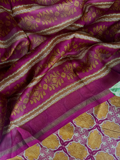 Mustard and Rani Pink Digital Print Pure Chanderi