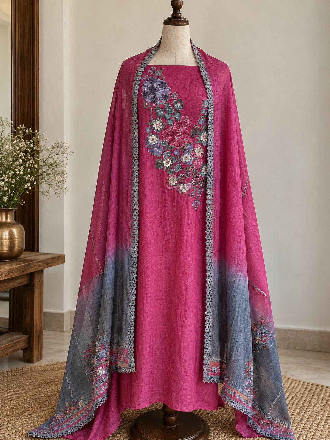 Magenta Pure Mul Cotton with Embroidery