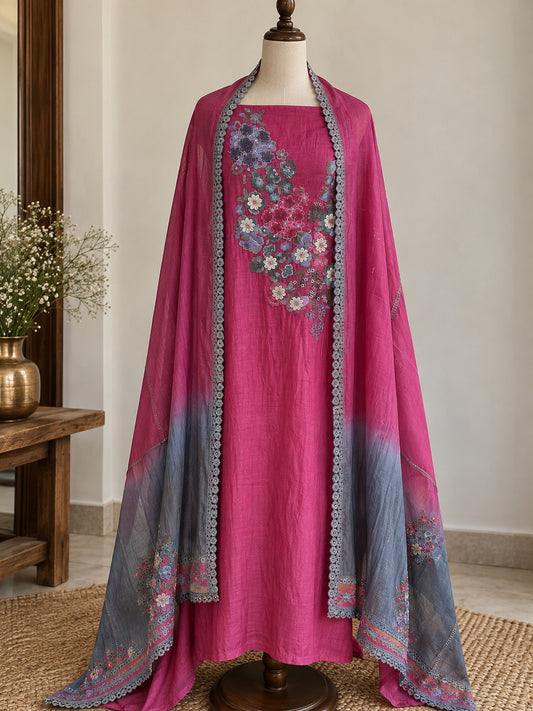 Magenta Pure Mul Cotton with Embroidery