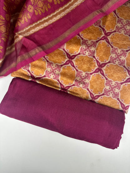 Mustard and Rani Pink Digital Print Pure Chanderi