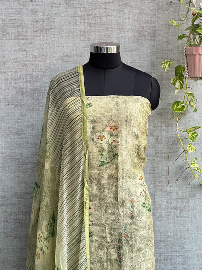 Olive Green Pure Linen with Embroidery