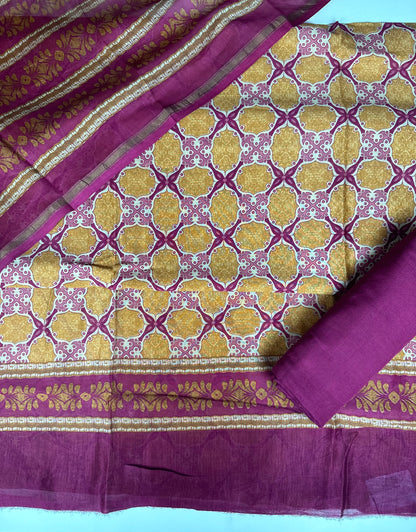 Mustard and Rani Pink Digital Print Pure Chanderi