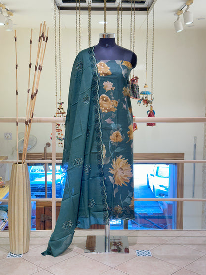 Hunter Green Cotton with Floral Digital Print