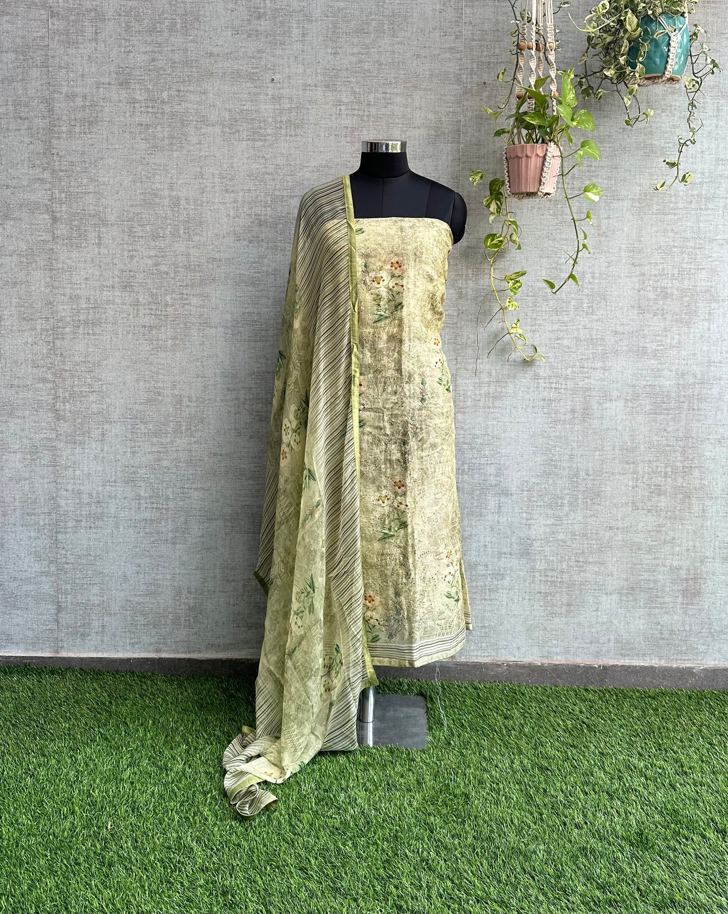 Olive Green Pure Linen with Embroidery